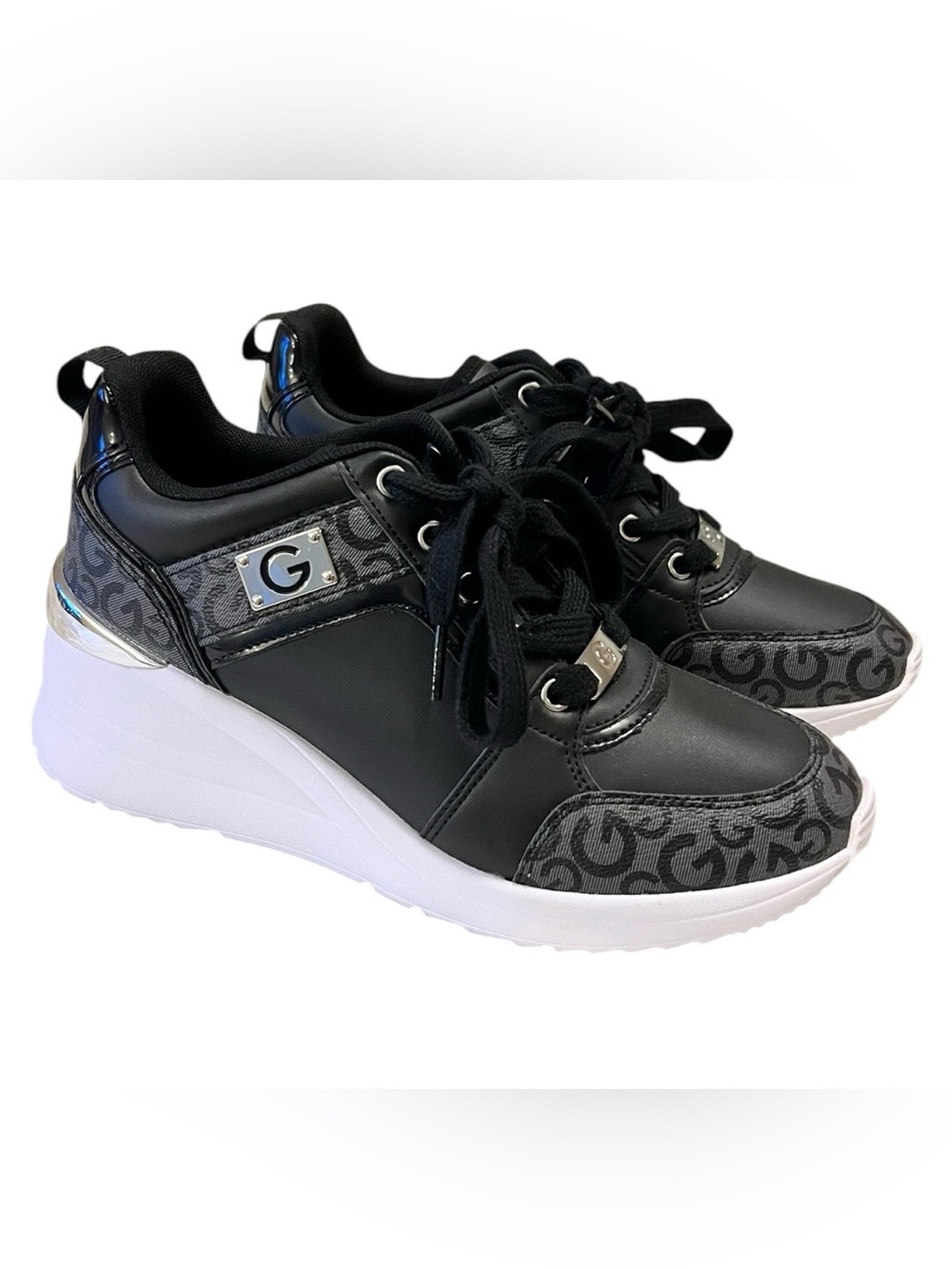 Guess Black Logo Platform Lace-Up Sneakers